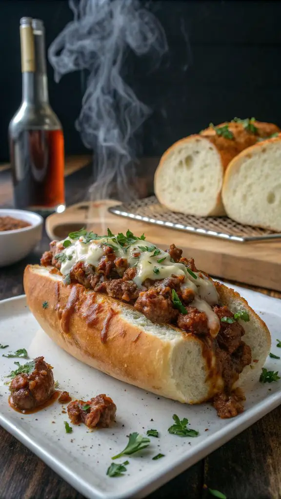 Sloppy Joe Garlic Bread splendidamente impiattato