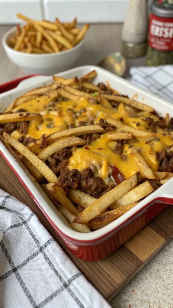 Cheeseburger French Fry Casserole splendidamente impiattato