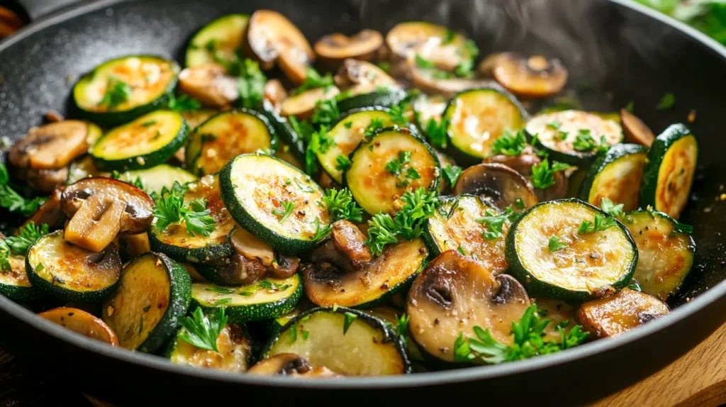 Zucchine e Funghi Saltati a Basso Contenuto di Carboidrati