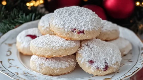 Biscotti Neve alle Mandorle Ripieni di Lamponi