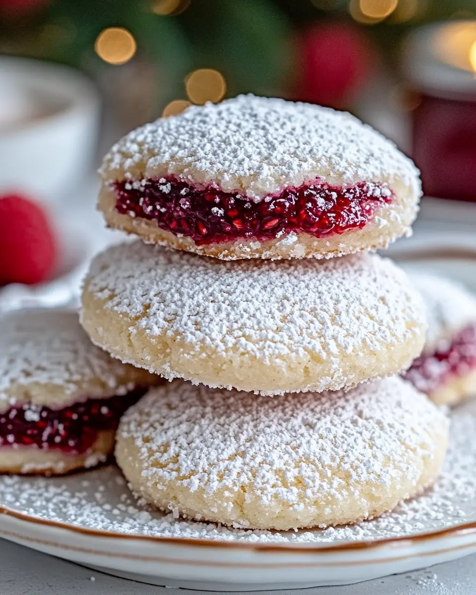 Biscotti Neve alle Mandorle Ripieni di Lamponi