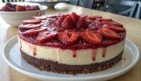 Un delizioso piatto di Red Velvet Strawberry Cheesecake