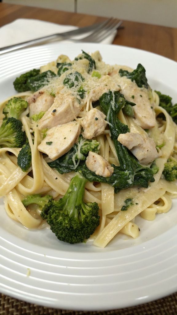 Preparazione passo-passo di Creamy Chicken and Spinach Pasta with Broccoli