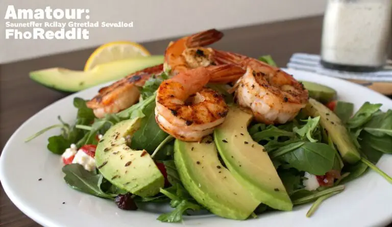 Un delizioso piatto di Grilled Shrimp Salad with Avocado and Greens