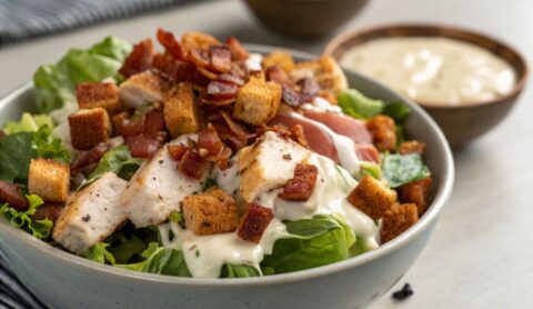 Un delizioso piatto di Bacon Ranch Chicken Salad