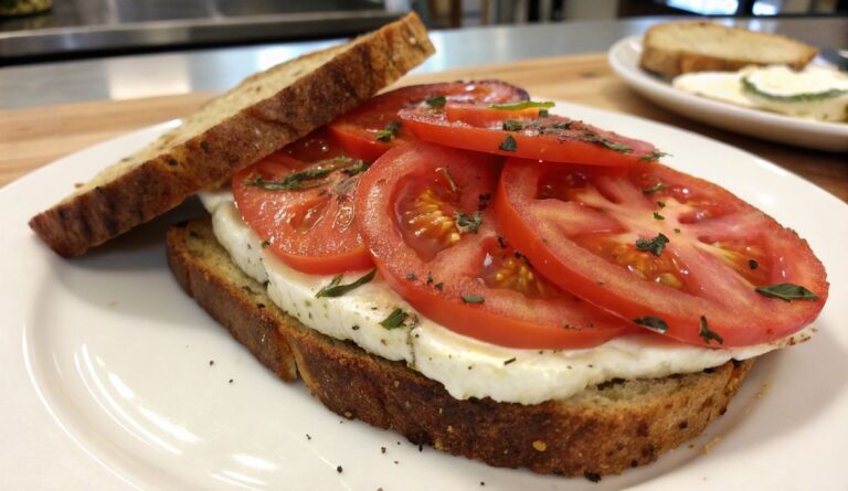 Un delizioso piatto di Tomato and Cream Cheese Sandwich