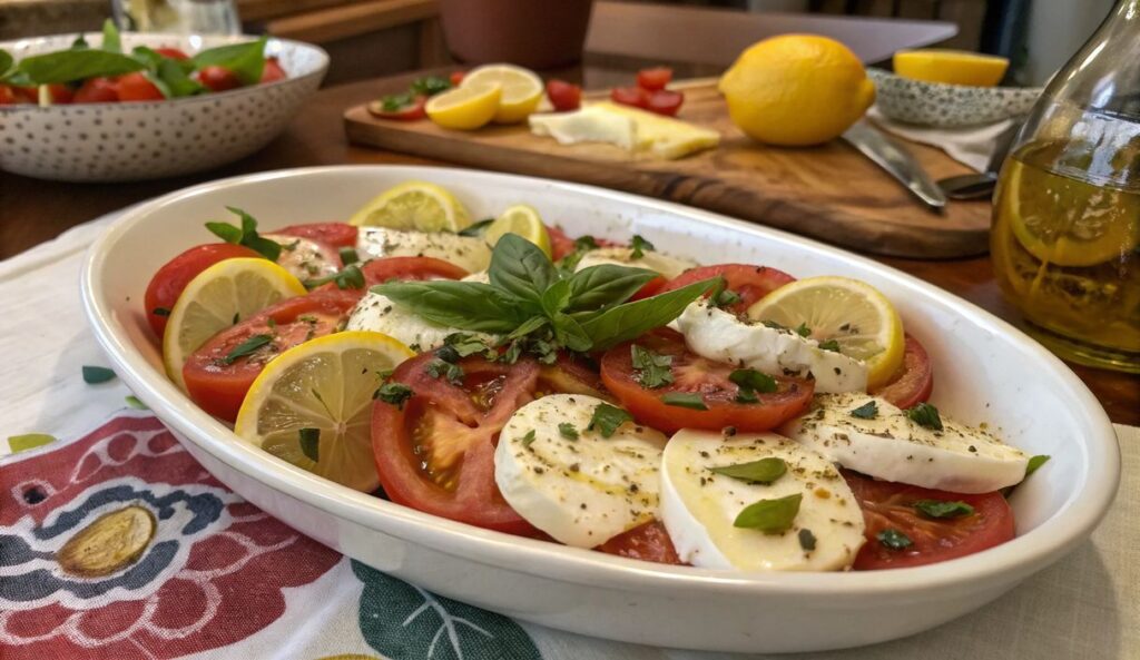 Un delizioso piatto di Caprese al limone di Sal De Riso
