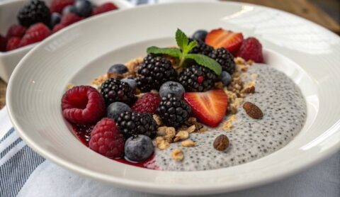 Un delizioso piatto di Chia Pudding with Berries