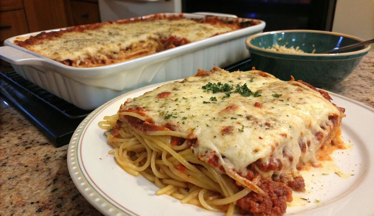 Un delizioso piatto di Baked Cream Cheese Spaghetti Casserole