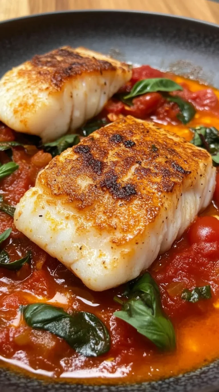 Pan-Seared Cod in Tomato Basil Sauce