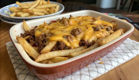 Un delizioso piatto di Cheeseburger French Fry Casserole