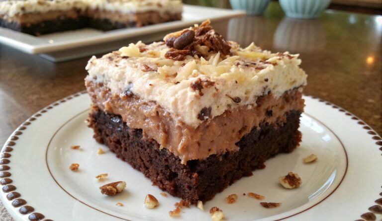 Un delizioso piatto di German Chocolate Poke Cake