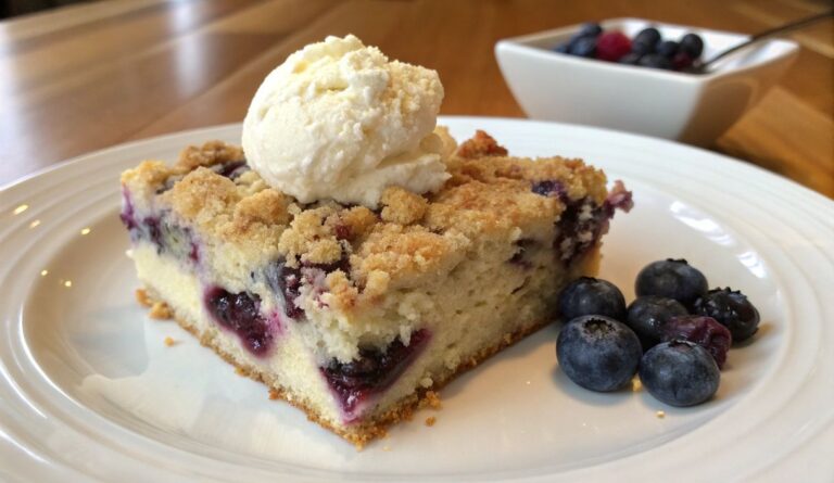 Un delizioso piatto di Blueberry Cream Cheese Crumb Cake