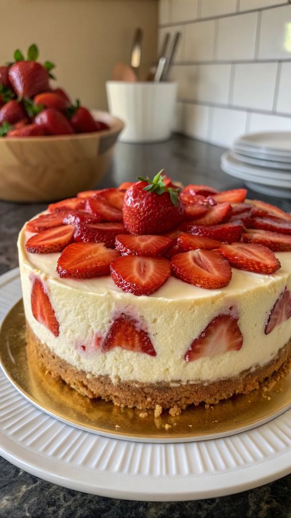 Preparazione passo-passo di Strawberry Shortcake Cheesecake Cake