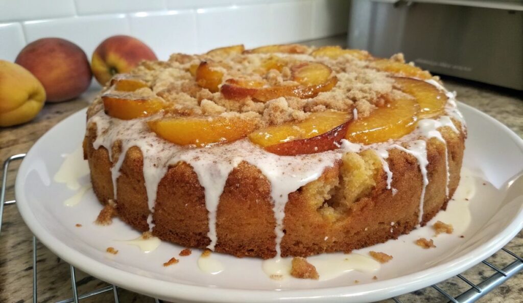 Un delizioso piatto di Peach Cobbler Pound Cake