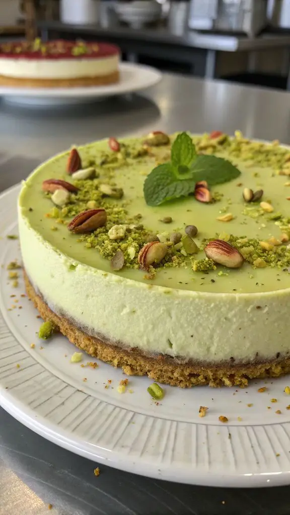 Un delizioso piatto di CHEESECAKE AL PISTACCHIO