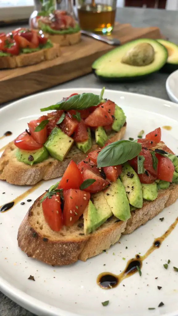 Un delizioso piatto di Bruschetta di avocado e pomodoro