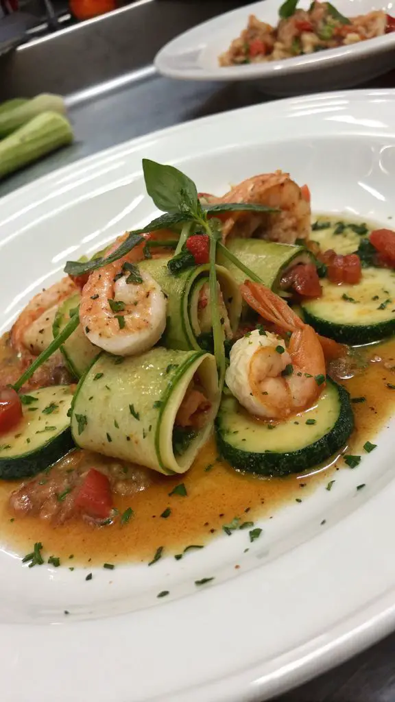 Un delizioso piatto di Tubi di totano ripieni con gamberetti e zucchine