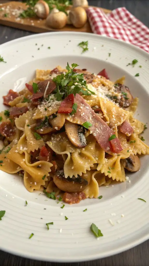 Un delizioso piatto di Farfalle alla Boscaiola