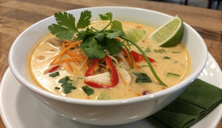 Un delizioso piatto di Sip into Thai Flavor with This Creamy Coconut Soup!