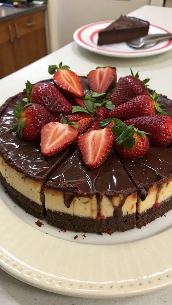 Un delizioso piatto di Concediti la Felicità delle Fragole al Cheesecake Ricoperte di Cioccolato!