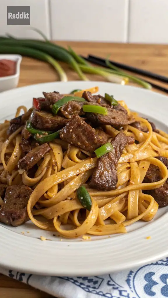 Un delizioso piatto di Ricetta Noodles di Manzo Macinato Mongolo