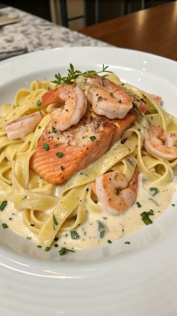 Preparazione passo-passo di Fettuccine alla griglia salmone e gamberetti Alfredo