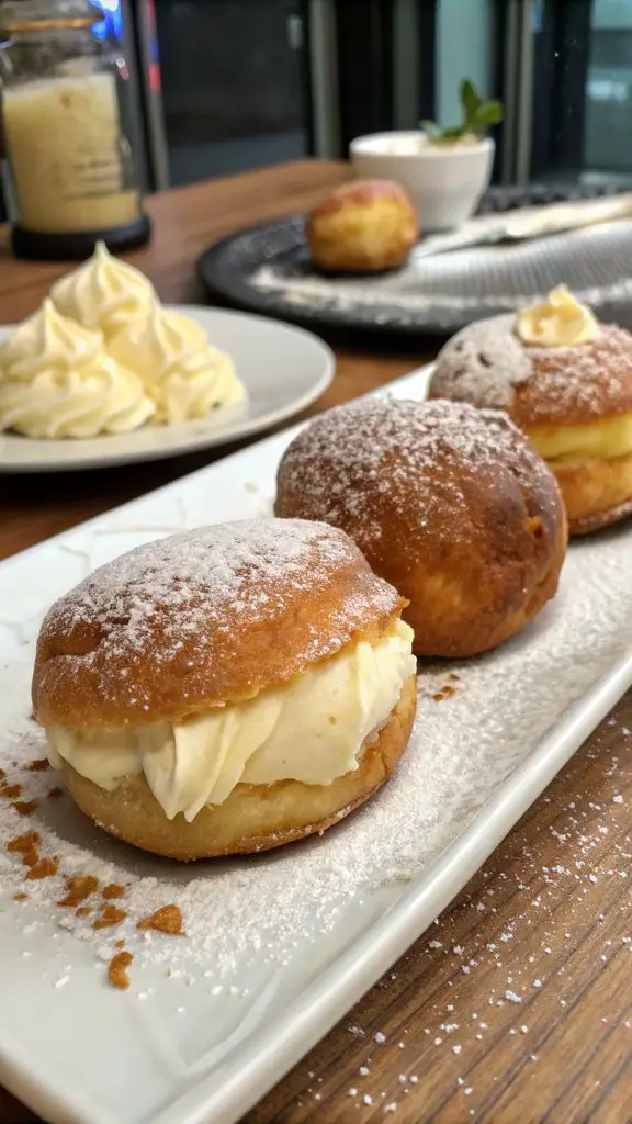 Un delizioso piatto di Bomboloni Ciambelle ripiene di crema italiana