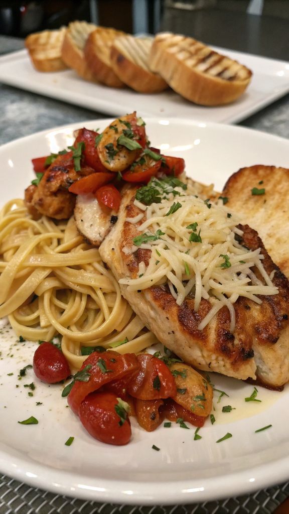 Pasta con Pollo e Bruschetta
