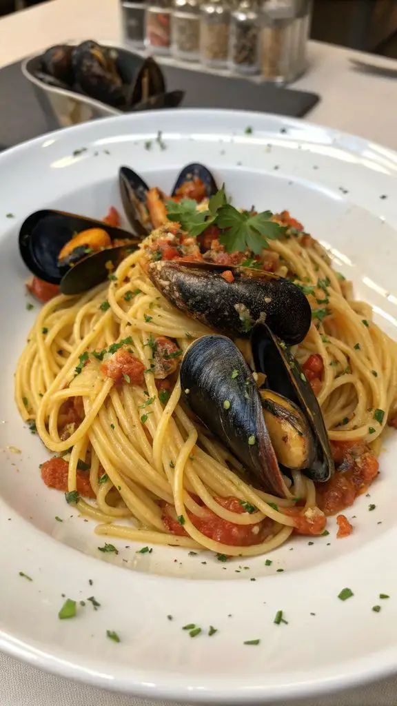 Un delizioso piatto di Spaghetti alle Cozze di Antonino Cannavacciuolo