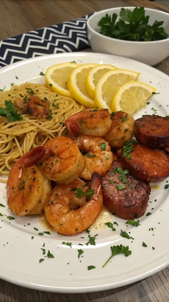 Preparazione passo-passo di Fai Friggere la Tua Cena con Gamberetti e Salsiccia al Miele e Aglio!