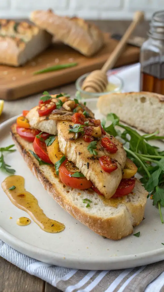 Un delizioso piatto di Ricetta Ciabatte di Pollo al Miele Piccante e Frizzante!