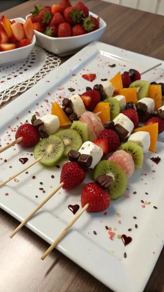 Un delizioso piatto di Spiedini di Frutta Dolci e Colorati per San Valentino