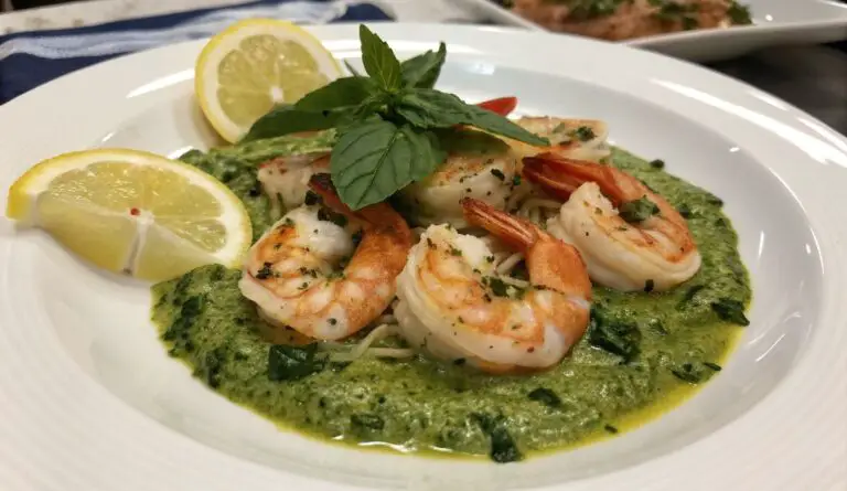 Un delizioso piatto di Creamy Pesto Shrimp Recipe Perfection!