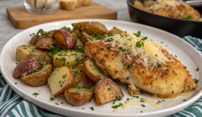 Un delizioso piatto di Garlic Parmesan Chicken & Potatoes in 30 Min or Less!