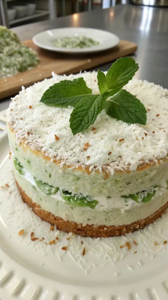 Un delizioso piatto di **Torta Fresca al Cocco e Menta
