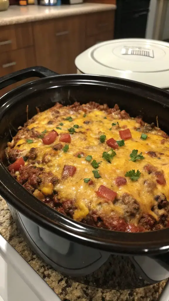 Un delizioso piatto di Ricetta Sostanziosa Casseruola Cowboy in Slow Cooker!