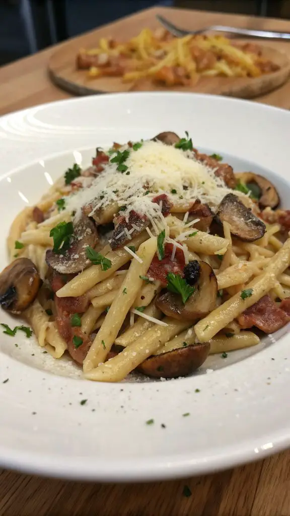 trofie funghi e pancetta e philadelphia