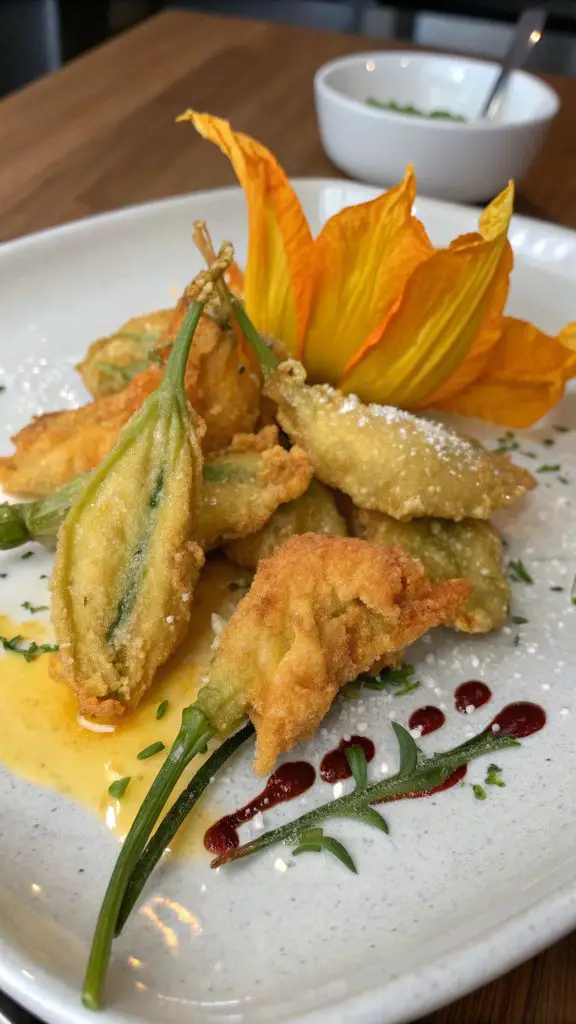 Un delizioso piatto di Fiori di zucca fritti in pastella
