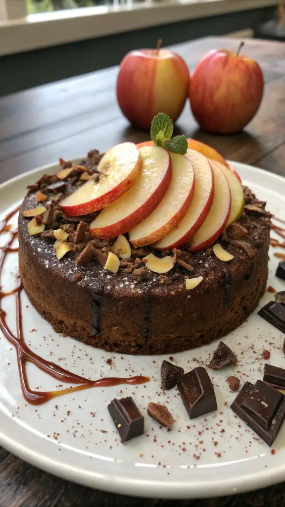 Un delizioso piatto di Scopri la torta di mele e cioccolato fondente: alta, soffice e irresistibile!
