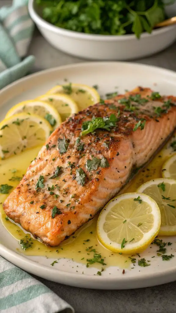 Un delizioso piatto di LEMON GARLIC BUTTER SALMON FILLETS