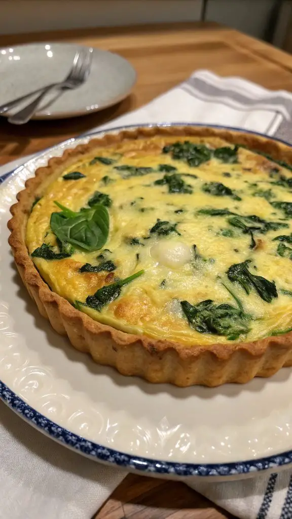 Un delizioso piatto di Quiche senza crosta con ricotta e spinaci