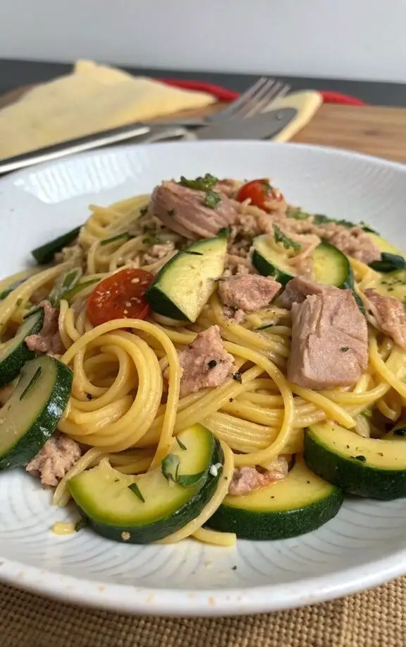 Un delizioso piatto di Pasta Zucchine e Tonno