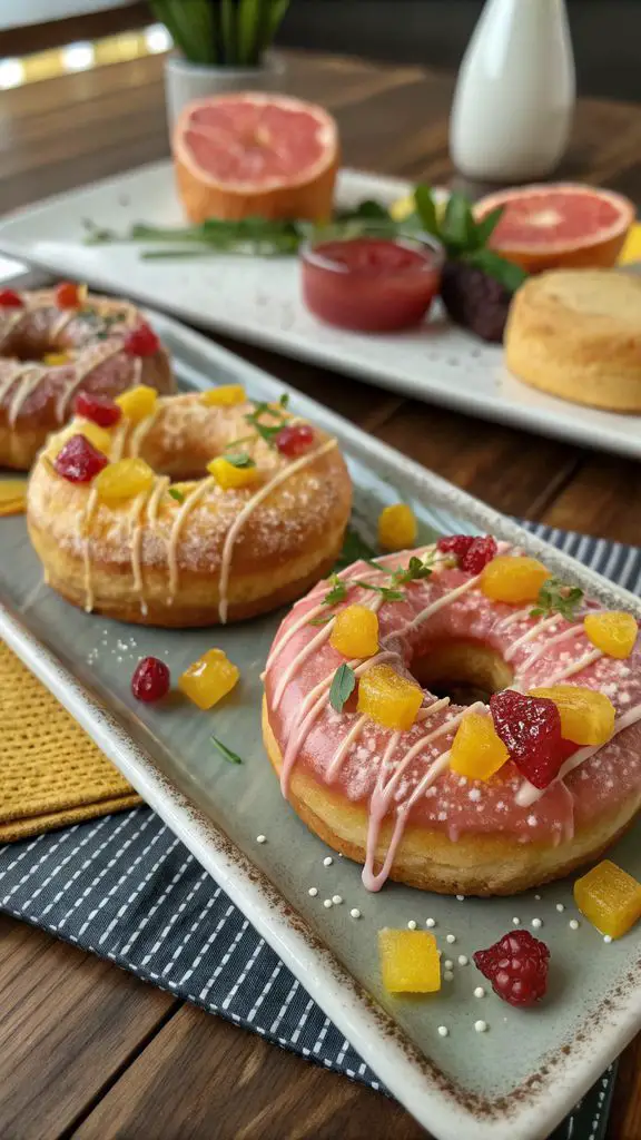 Un delizioso piatto di CIAMBELLE GLASSATE ALLA MIMOSA DI GUAVA AL FORNO