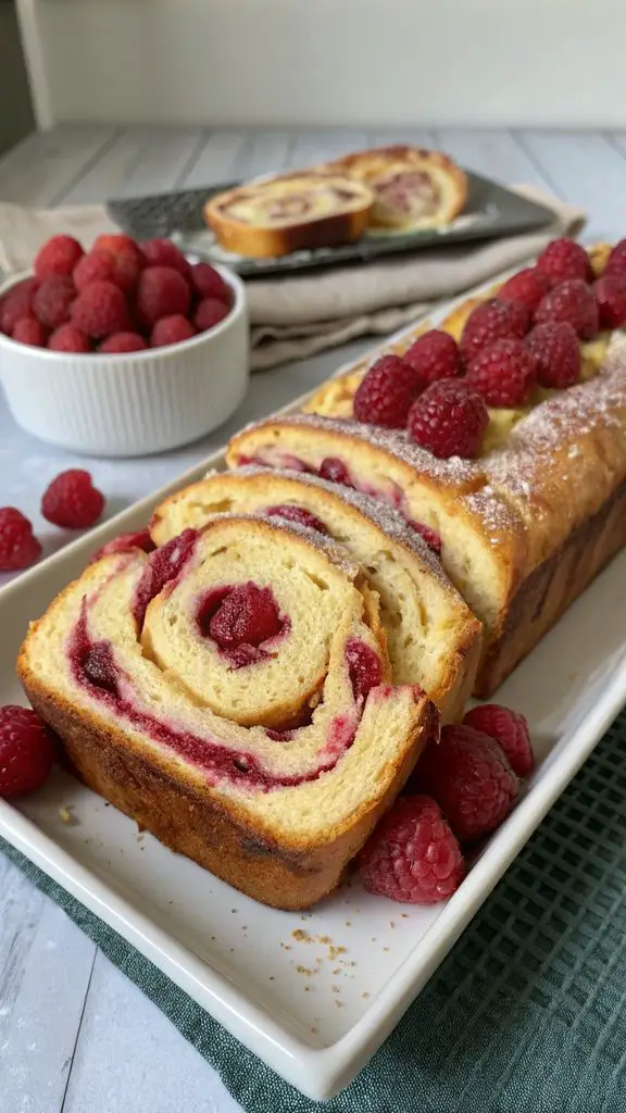 Un delizioso piatto di Pane brioche con vortice di lamponi