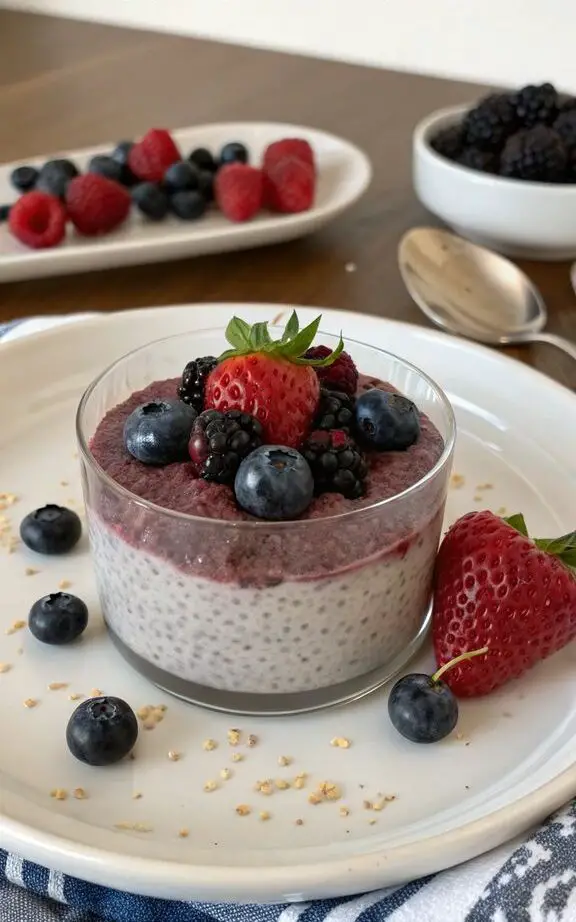 Un delizioso piatto di budino di semi di chia e mirtilli
