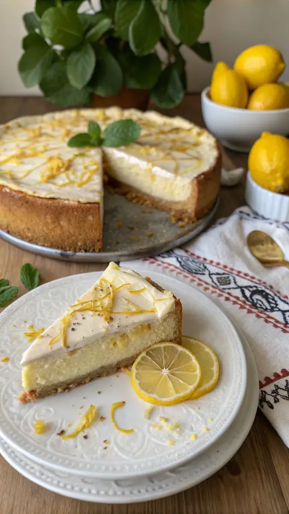 Un delizioso piatto di Cremosissima di ricotta e limone dolce torta facile senza farina