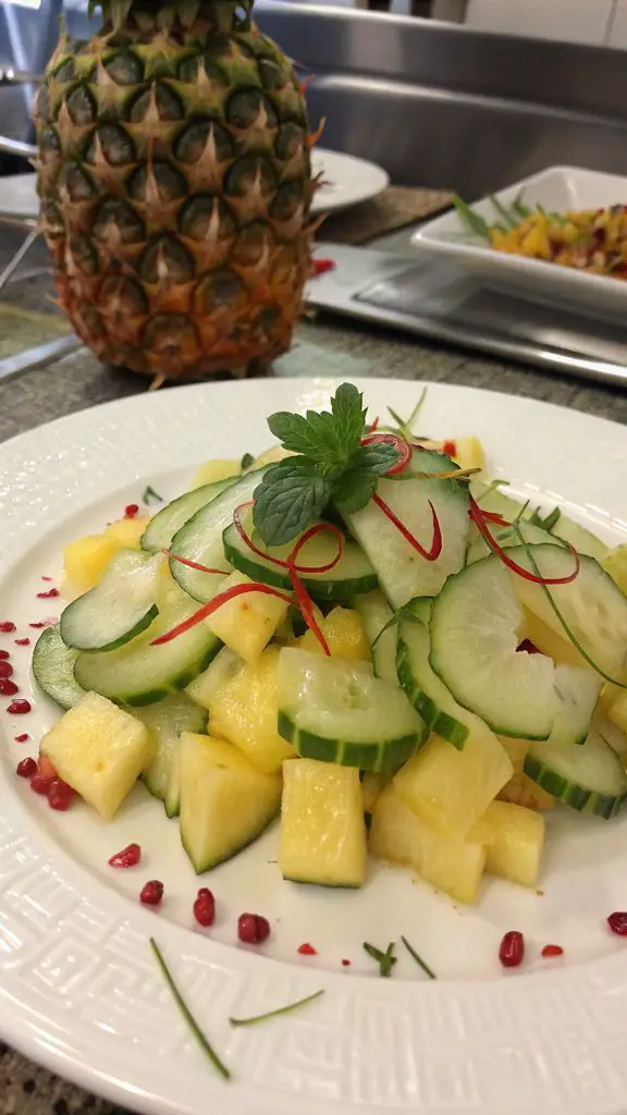 Un delizioso piatto di L'insalata perfetta di ananas e cetriolo