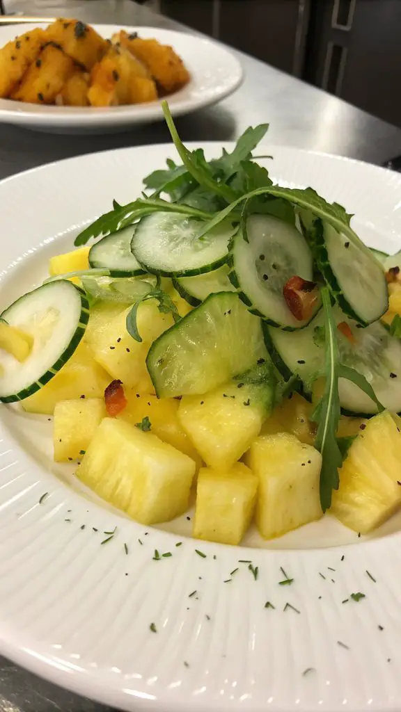 Preparazione passo-passo di L'insalata perfetta di ananas e cetriolo