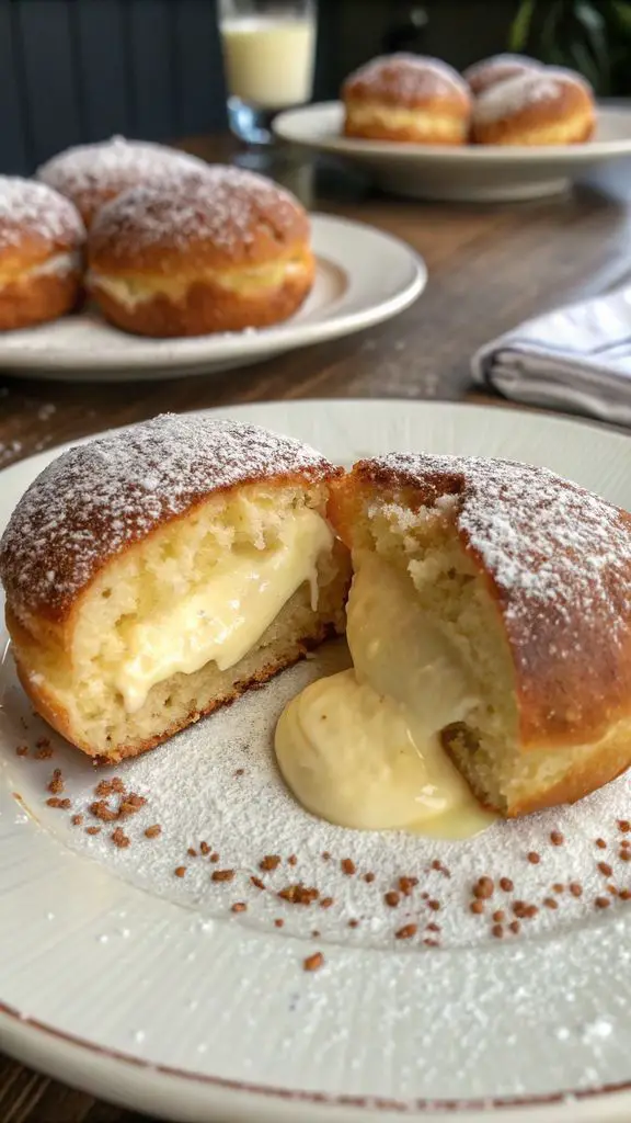 Un delizioso piatto di Bombe alla crema italiane (Bomboloni alla Crema)
